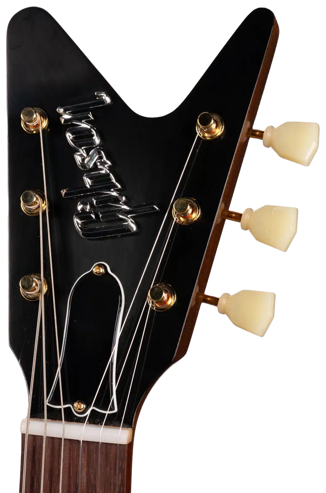 The Futura headstock with aged gold tuners
